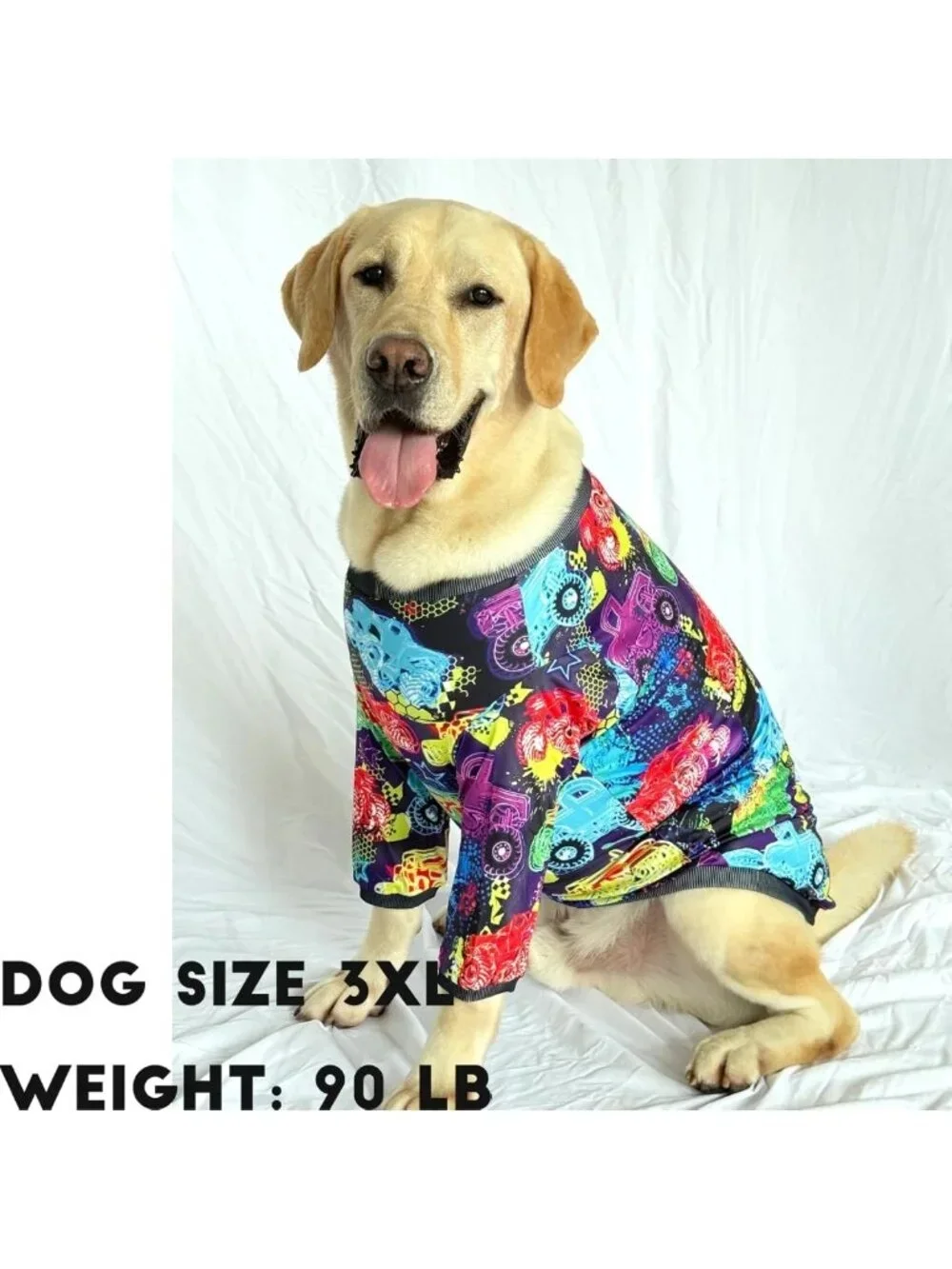 Monster Truck Pattern Dog T-Shirt | Soft Pajamas for Large Dogs | 2XL Pet